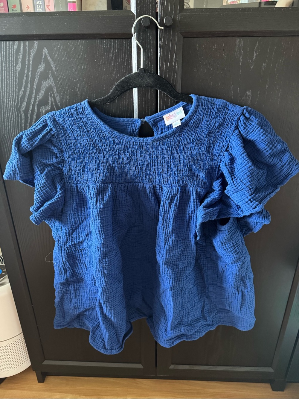 LuLaRoe Royal Blue Crinkled Ruffle Sleeve Top